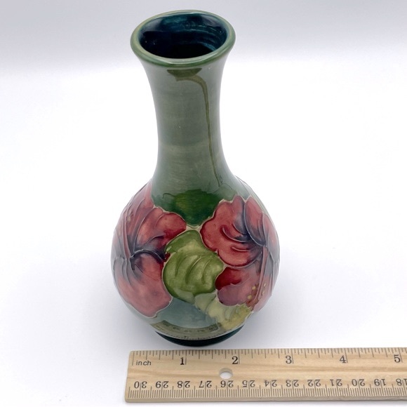 Moorcroft Pottery Green Hibiscus Vase, 6.5", - Picture 5 of 7